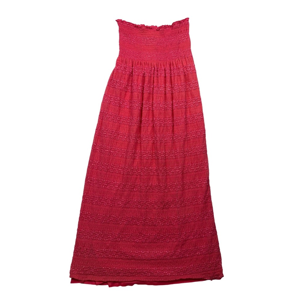 Espresso Coral Pink Strapless Smocked Lace Texture Maxi Dress XL